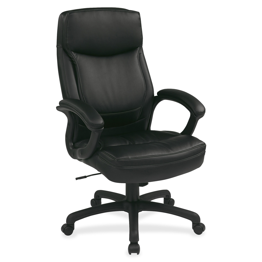 Office Star WorkSmart EC6583 Executive High Back Chair with Match Stitching - Leather Black Seat - 5-star Base - 18.75" Seat Width x 19.75" Seat Depth - 26.8" Width x 26.3" Depth x 48.5" Height. Picture 2