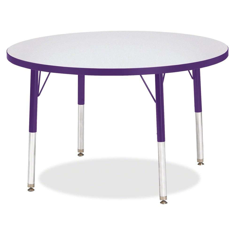 Jonti-Craft Berries Elementary Height Color Edge Round Table - Gray Round Top - Four Leg Base - 4 Legs - Adjustable Height - 24" to 31" Adjustment x 1.13" Table Top Thickness x 36" Table Top Diameter . Picture 2