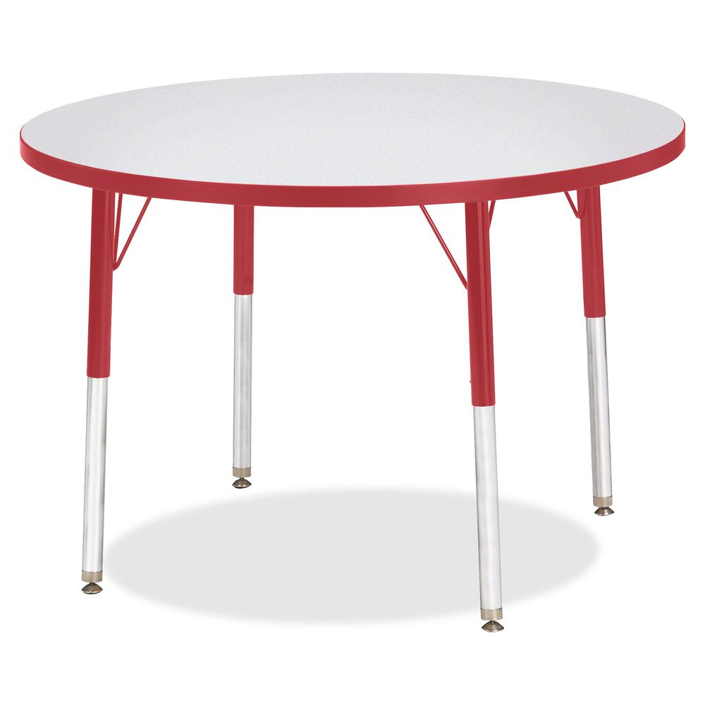 Jonti-Craft Berries Adult Height Color Edge Round Table - Laminated Round, Red Top - Four Leg Base - 4 Legs - Adjustable Height - 24" to 31" Adjustment x 1.13" Table Top Thickness x 36" Table Top Diam. Picture 2