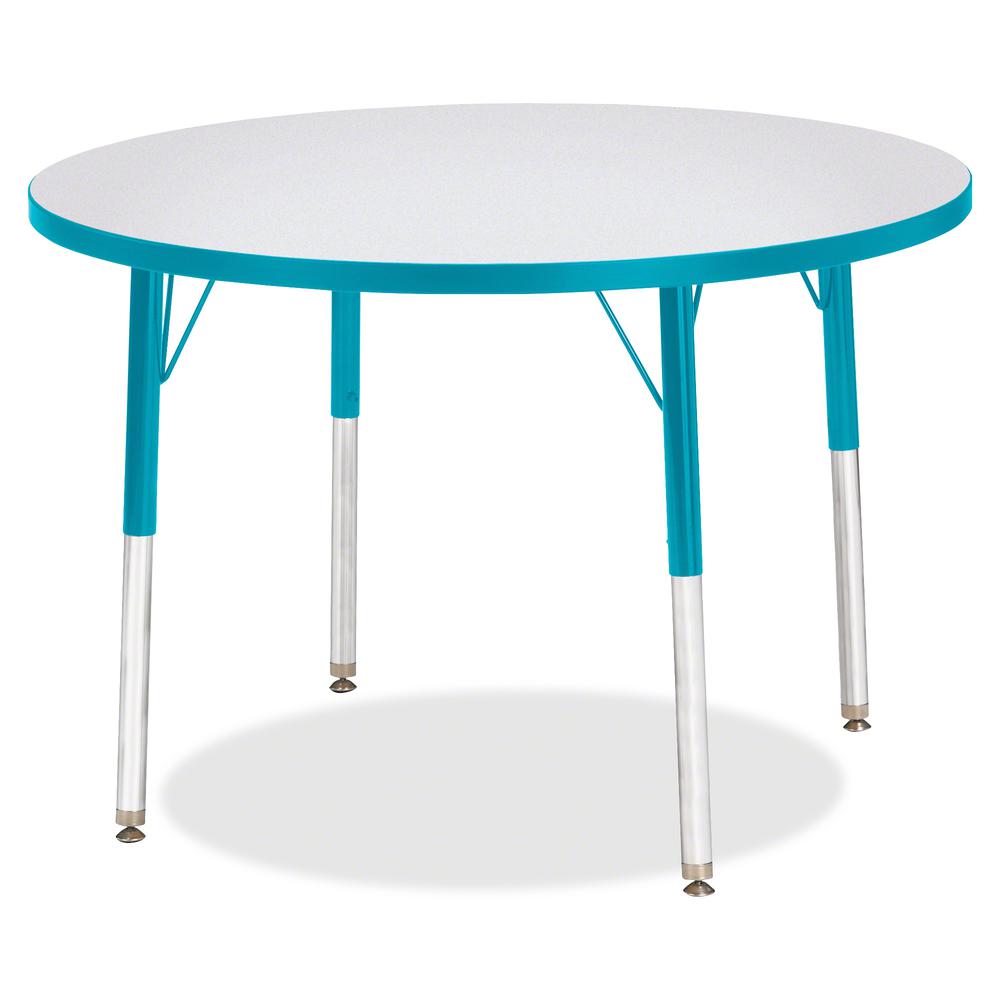 Jonti-Craft Berries Adult Height Color Edge Round Table - Laminated Round, Teal Top - Four Leg Base - 4 Legs - Adjustable Height - 24" to 31" Adjustment x 1.13" Table Top Thickness x 36" Table Top Dia. Picture 3