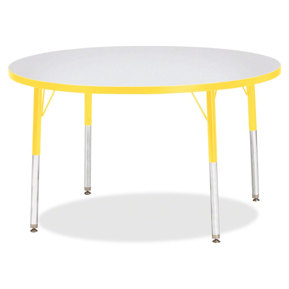 Jonti-Craft Berries Elementary Height Color Edge Round Table - Gray Round Top - Four Leg Base - 4 Legs - Adjustable Height - 24" to 31" Adjustment x 1.13" Table Top Thickness x 42" Table Top Diameter . Picture 3