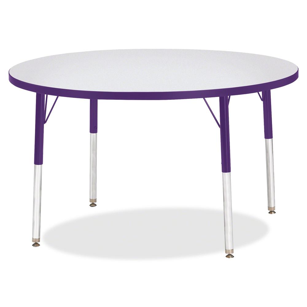 Jonti-Craft Berries Elementary Height Color Edge Round Table - Gray Round Top - Four Leg Base - 4 Legs - Adjustable Height - 24" to 31" Adjustment x 1.13" Table Top Thickness x 42" Table Top Diameter . Picture 2