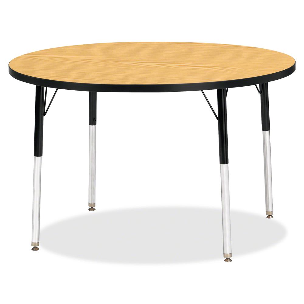 Jonti-Craft Berries Adult Height Color Top Round Table - Black Oak Round, Laminated Top - Four Leg Base - 4 Legs - Adjustable Height - 24" to 31" Adjustment x 1.13" Table Top Thickness x 42" Table Top. Picture 2