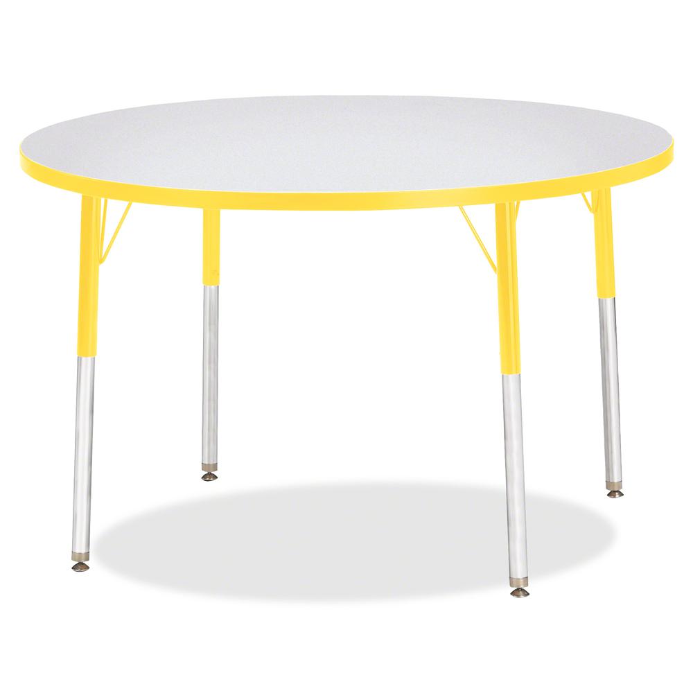 Jonti-Craft Berries Adult Height Color Edge Round Table - Laminated Round, Yellow Top - Four Leg Base - 4 Legs - Adjustable Height - 24" to 31" Adjustment x 1.13" Table Top Thickness x 42" Table Top D. Picture 3