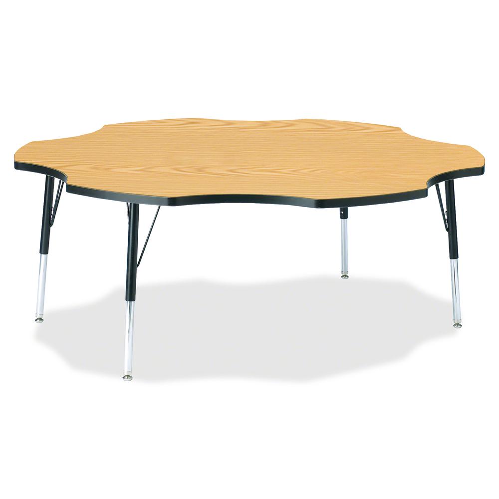 Jonti-Craft Berries Elementary Black Edge Six-leaf Table - Black Oak, Laminated Top - Four Leg Base - 4 Legs - Adjustable Height - 15" to 24" Adjustment x 1.13" Table Top Thickness x 60" Table Top Dia. Picture 2