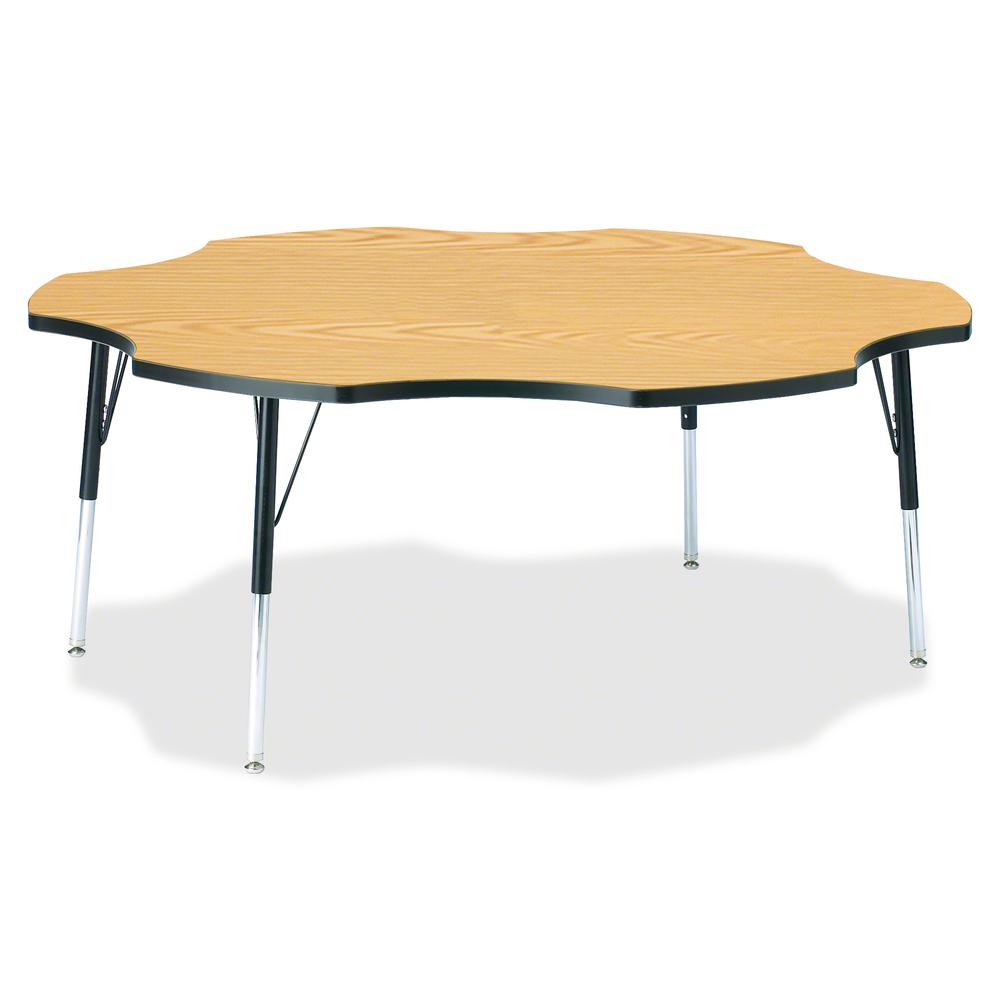 Jonti-Craft Berries Adult Black Edge Six-leaf Table - Black Oak, Laminated Top - Four Leg Base - 4 Legs - Adjustable Height - 24" to 31" Adjustment x 1.13" Table Top Thickness x 60" Table Top Diameter. Picture 2