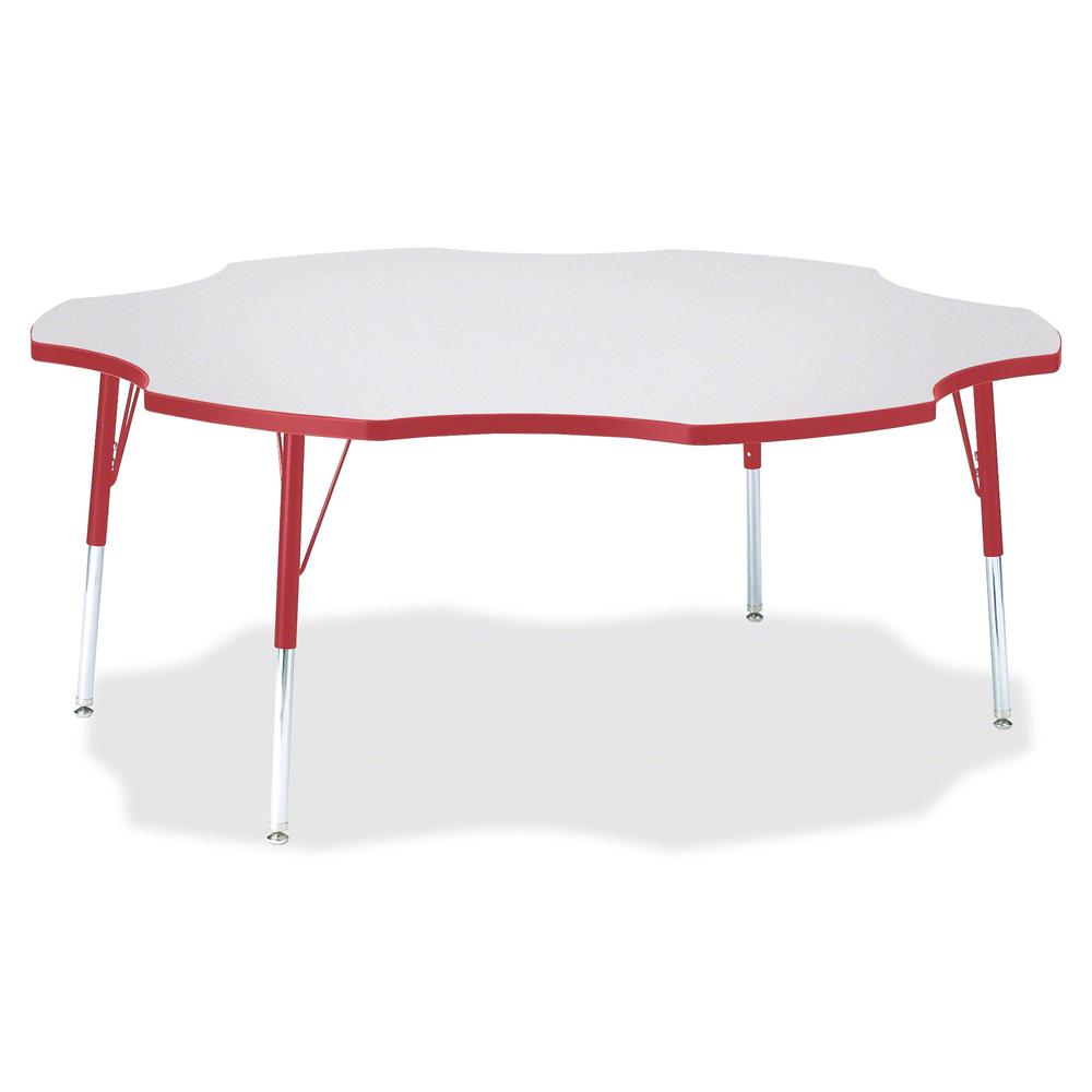 Jonti-Craft Berries Prism Six-Leaf Student Table - Laminated, Red Top - Four Leg Base - 4 Legs - Adjustable Height - 24" to 31" Adjustment x 1.13" Table Top Thickness x 60" Table Top Diameter - 31" He. Picture 3