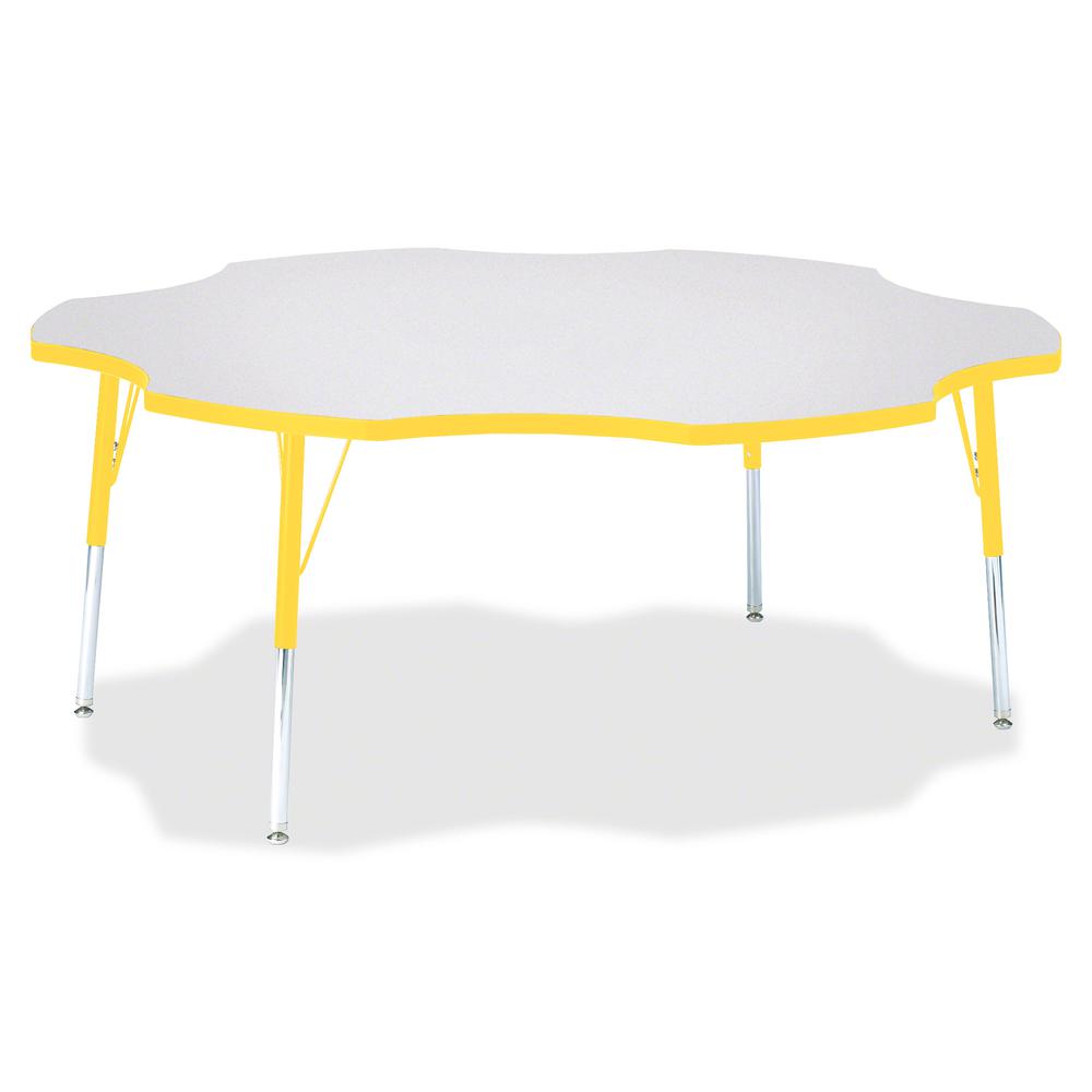 Jonti-Craft Berries Prism Six-Leaf Student Table - Laminated, Yellow Top - Four Leg Base - 4 Legs - Adjustable Height - 24" to 31" Adjustment x 1.13" Table Top Thickness x 60" Table Top Diameter - 31". Picture 3