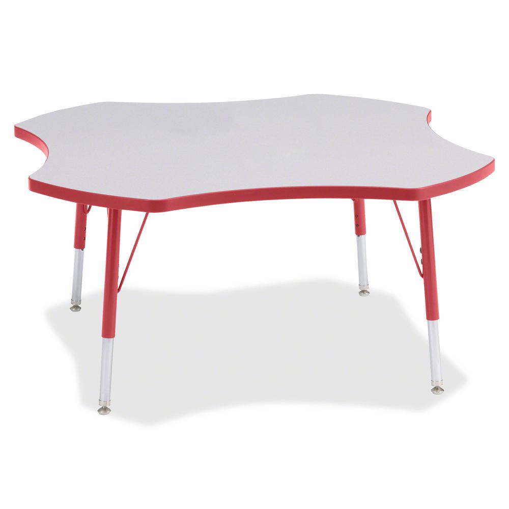 Jonti-Craft Berries Elementary Height Prism Four-Leaf Table - Laminated, Red Top - Four Leg Base - 4 Legs - Adjustable Height - 15" to 24" Adjustment x 1.13" Table Top Thickness x 48" Table Top Diamet. Picture 2