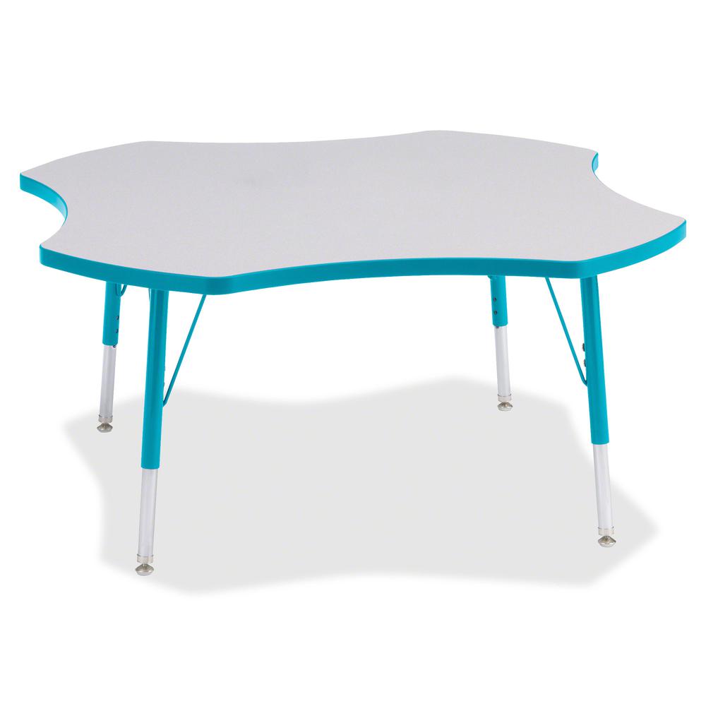 Jonti-Craft Berries Elementary Height Prism Four-Leaf Table - Laminated, Teal Top - Four Leg Base - 4 Legs - Adjustable Height - 15" to 24" Adjustment x 1.13" Table Top Thickness x 48" Table Top Diame. Picture 2