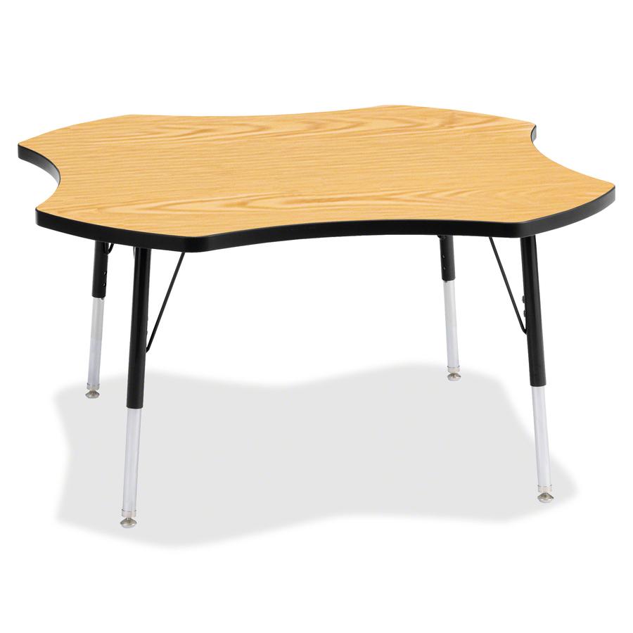 Jonti-Craft Berries Adult Black Edge Four-leaf Table - Black Oak, Laminated Top - Four Leg Base - 4 Legs - Adjustable Height - 24" to 31" Adjustment x 1.13" Table Top Thickness x 48" Table Top Diamete. Picture 3