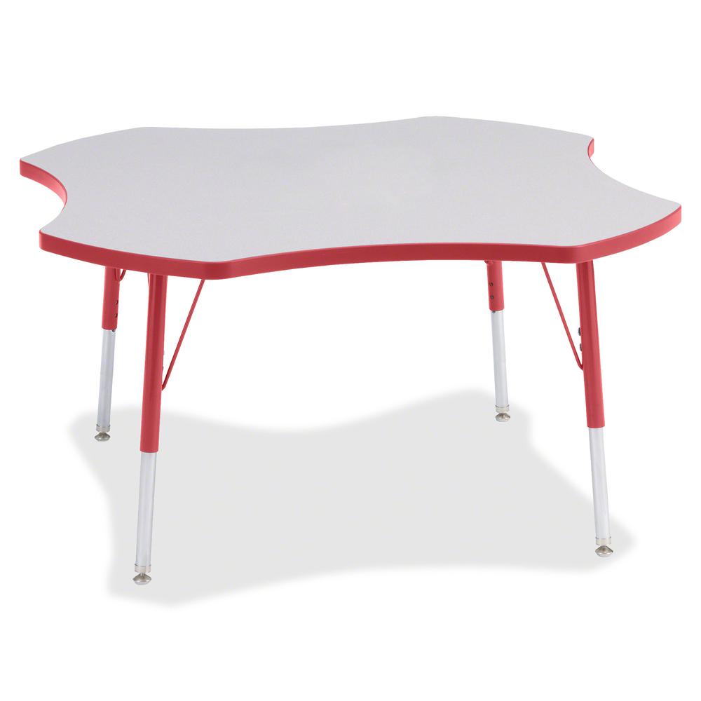 Jonti-Craft Berries Prism Four-Leaf Student Table - Laminated, Red Top - Four Leg Base - 4 Legs - Adjustable Height - 24" to 31" Adjustment x 1.13" Table Top Thickness x 48" Table Top Diameter - 31" H. Picture 3