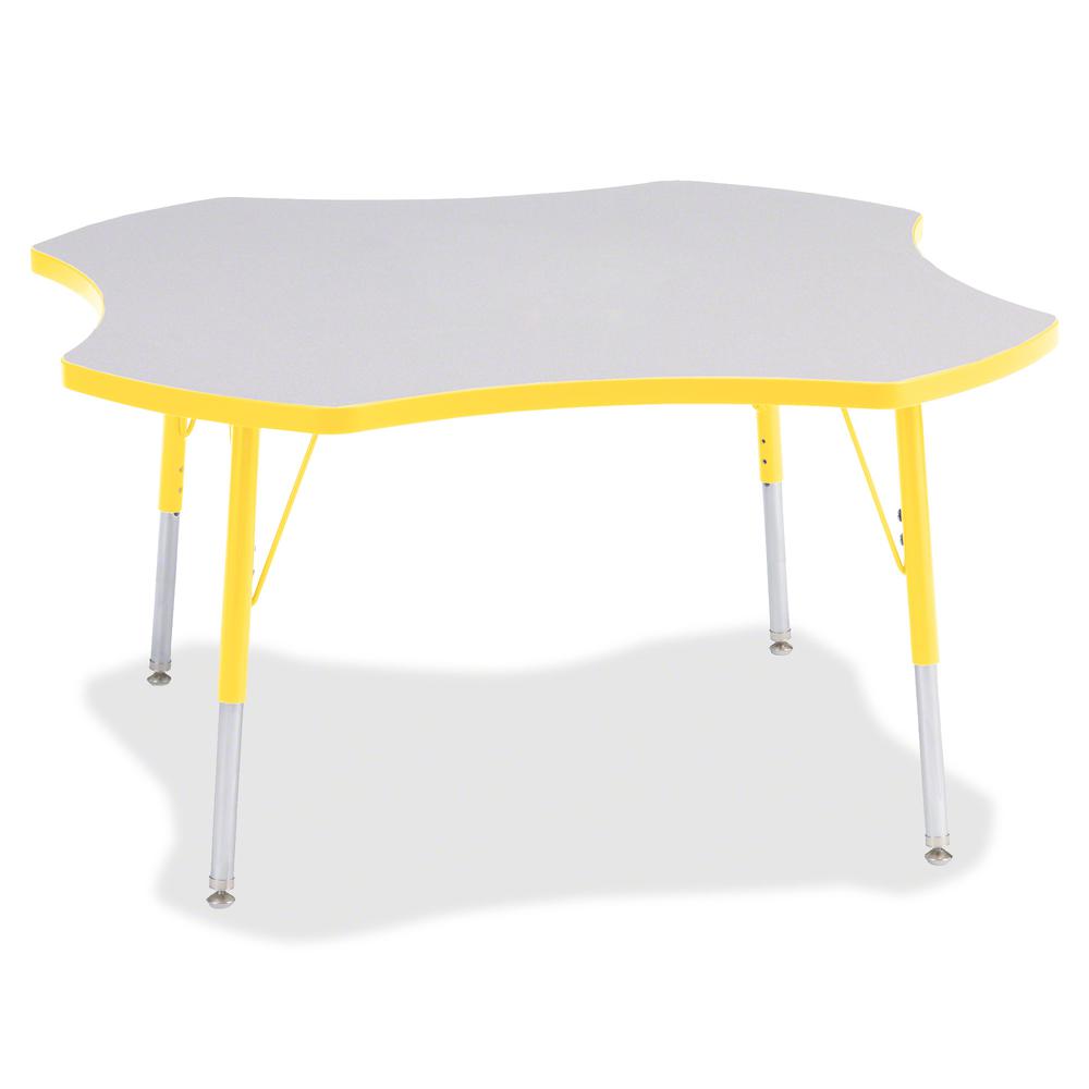 Jonti-Craft Berries Prism Four-Leaf Student Table - Laminated, Yellow Top - Four Leg Base - 4 Legs - Adjustable Height - 24" to 31" Adjustment x 1.13" Table Top Thickness x 48" Table Top Diameter - 31. Picture 2