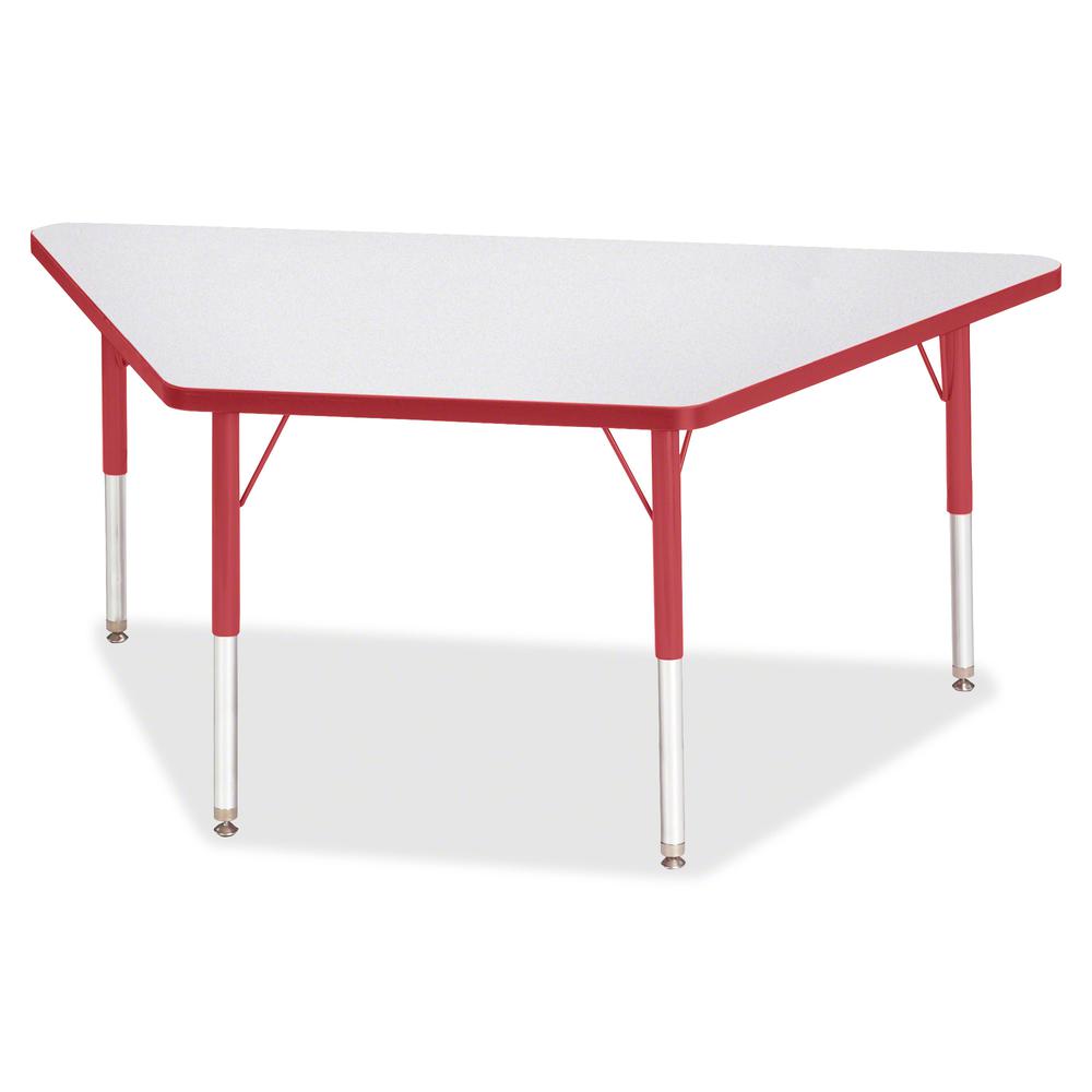 Jonti-Craft Berries Elementary Height Prism Edge Trapezoid Table - Laminated Trapezoid, Red Top - Four Leg Base - 4 Legs - Adjustable Height - 15" to 24" Adjustment - 60" Table Top Length x 30" Table . Picture 3