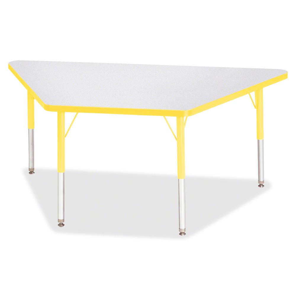 Jonti-Craft Berries Elementary Height Prism Edge Trapezoid Table - Laminated Trapezoid, Yellow Top - Four Leg Base - 4 Legs - Adjustable Height - 15" to 24" Adjustment - 60" Table Top Length x 30" Tab. Picture 3