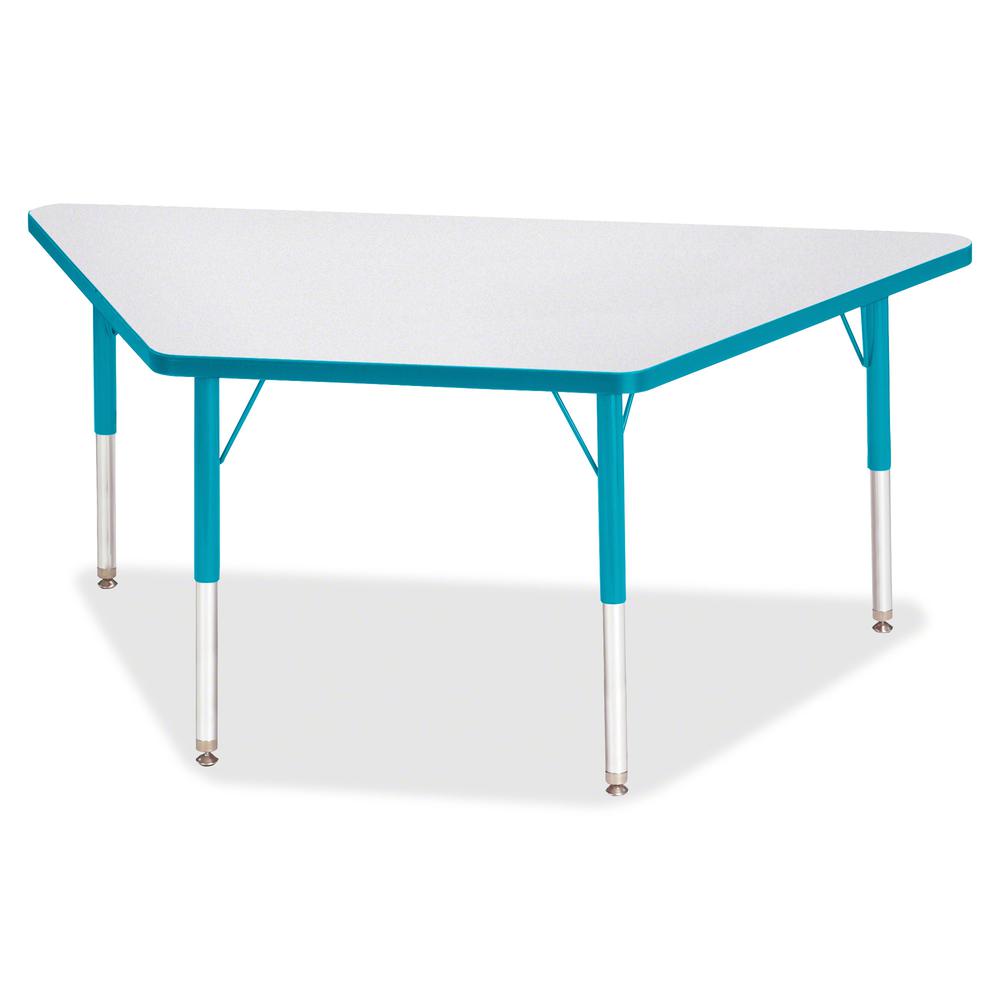 Jonti-Craft Berries Elementary Height Prism Edge Trapezoid Table - Laminated Trapezoid, Teal Top - Four Leg Base - 4 Legs - Adjustable Height - 15" to 24" Adjustment - 60" Table Top Length x 30" Table. Picture 3