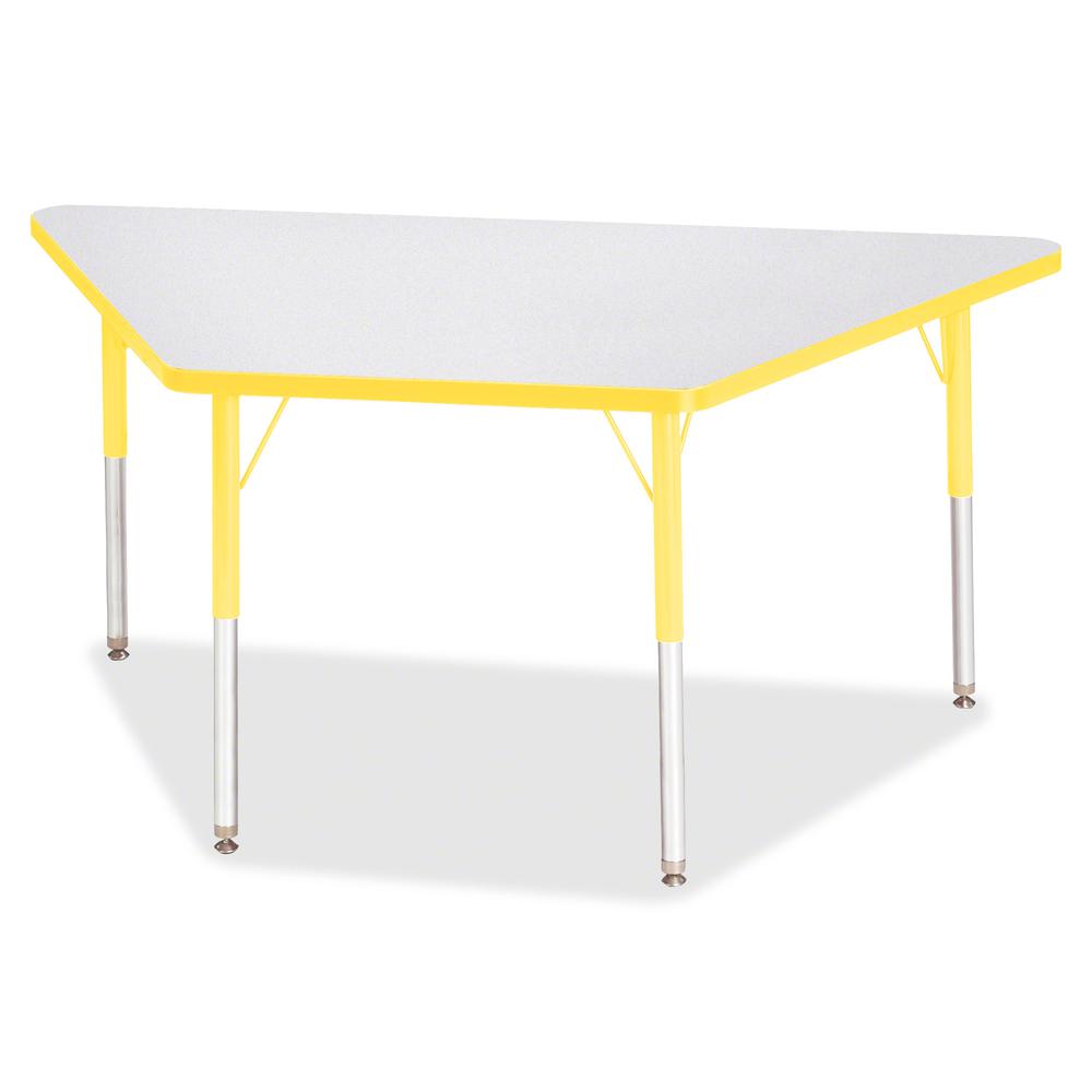 Jonti-Craft Berries Adult-Size Gray Laminate Trapezoid Table - For - Table TopLaminated Trapezoid, Yellow Top - Four Leg Base - 4 Legs - Adjustable Height - 24" to 31" Adjustment - 60" Table Top Lengt. Picture 3