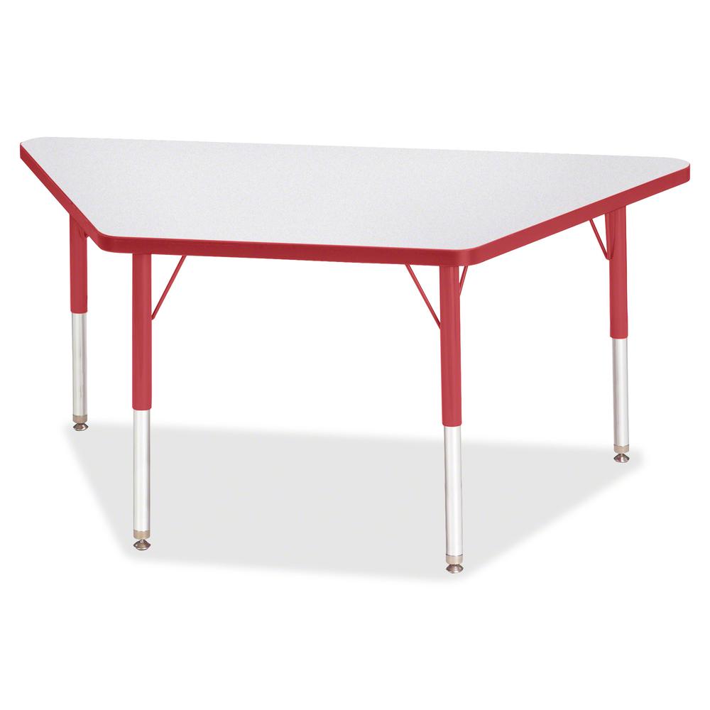 Jonti-Craft Berries Elementary Height Prism Edge Trapezoid Table - Laminated Trapezoid, Red Top - Four Leg Base - 4 Legs - Adjustable Height - 15" to 24" Adjustment - 48" Table Top Length x 24" Table . Picture 2