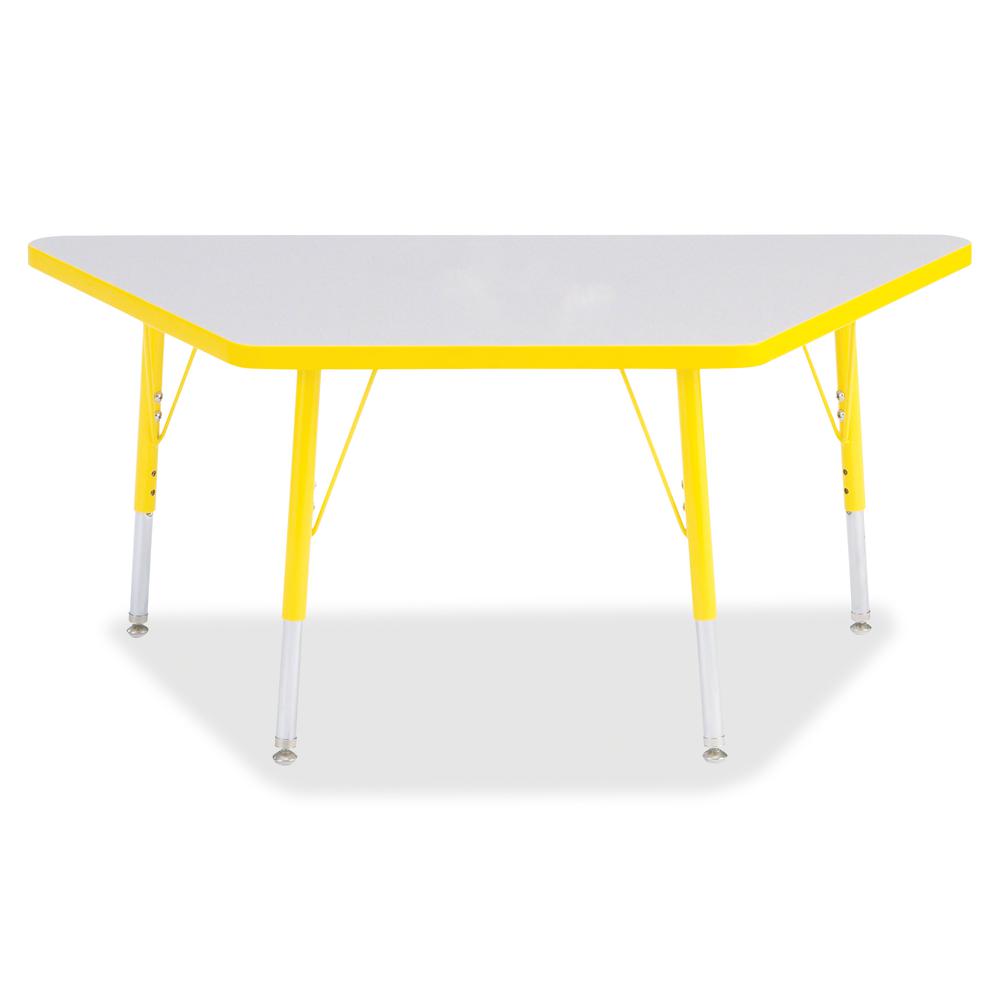 Jonti-Craft Berries Elementary Height Prism Edge Trapezoid Table - For - Table TopLaminated Trapezoid, Yellow Top - Four Leg Base - 4 Legs - Adjustable Height - 15" to 24" Adjustment - 48" Table Top L. Picture 3
