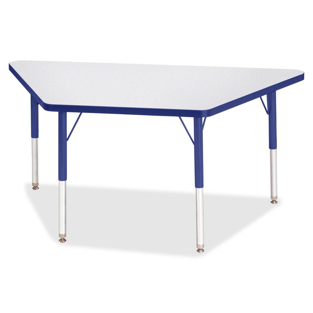 Jonti-Craft Berries Elementary Height Prism Edge Trapezoid Table - Gray Trapezoid, Laminated Top - Four Leg Base - 4 Legs - Adjustable Height - 15" to 24" Adjustment - 48" Table Top Length x 24" Table. Picture 3