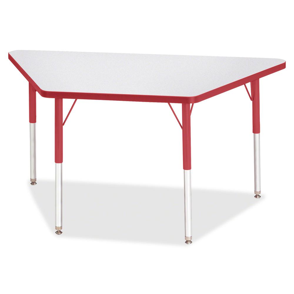 Jonti-Craft Berries Adult-Size Gray Laminate Trapezoid Table - Laminated Trapezoid, Red Top - Four Leg Base - 4 Legs - Adjustable Height - 24" to 31" Adjustment - 48" Table Top Length x 24" Table Top . Picture 3