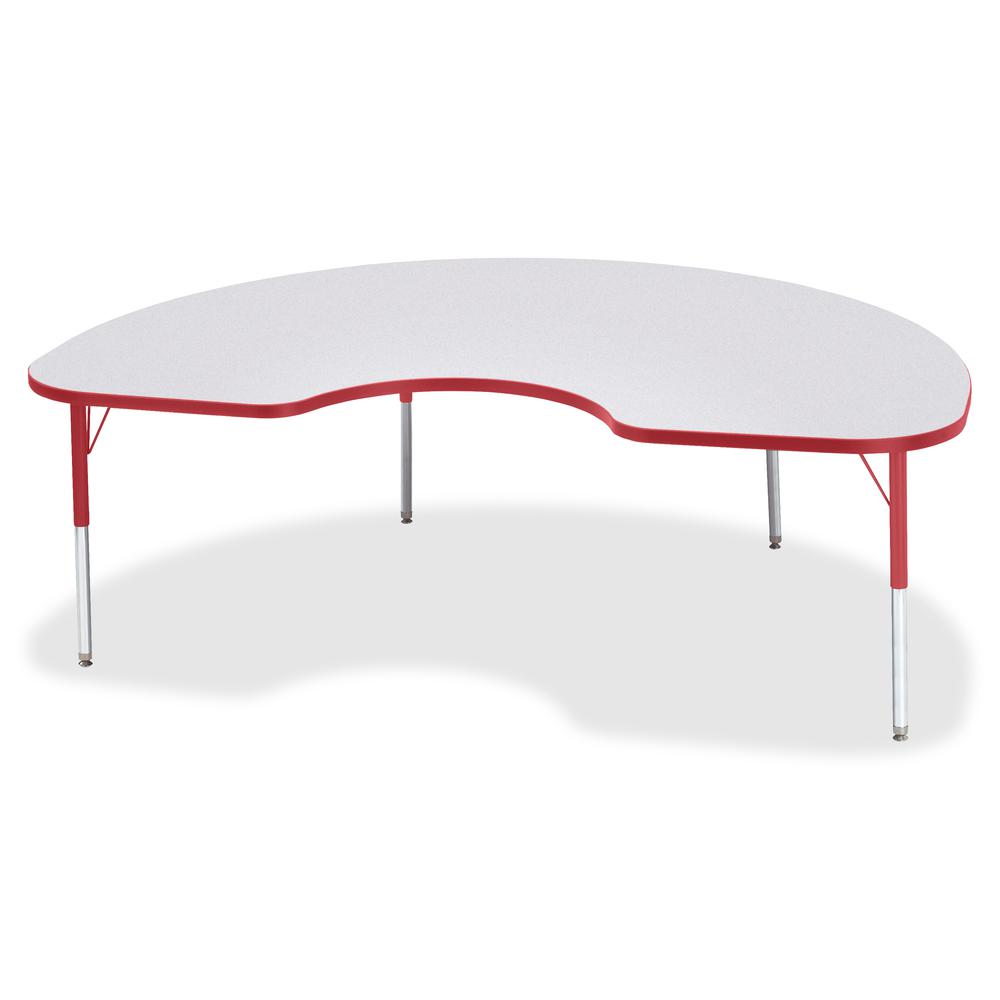 Jonti-Craft Berries Elementary Height Color Edge Kidney Table - Laminated Kidney-shaped, Red Top - Four Leg Base - 4 Legs - Adjustable Height - 15" to 24" Adjustment - 72" Table Top Length x 48" Table. Picture 3