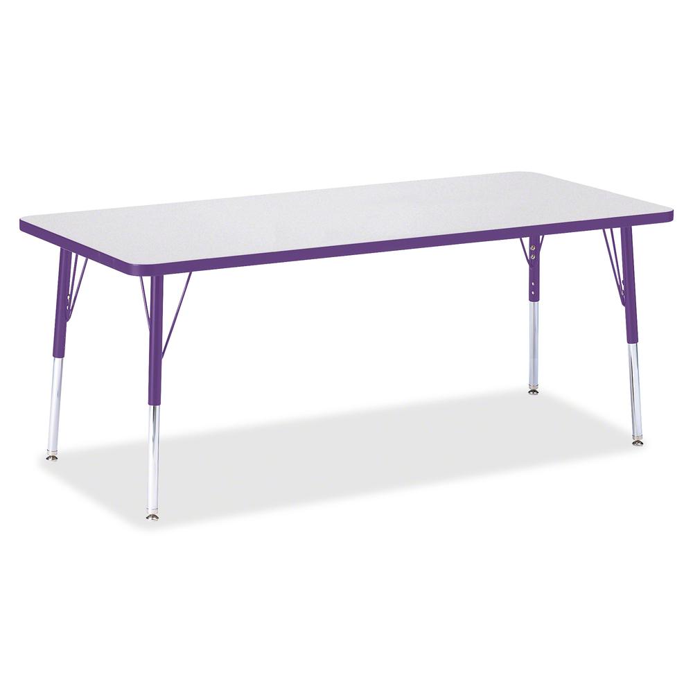 Jonti-Craft Berries Elementary Height Color Edge Rectangle Table - Gray Rectangle Top - Four Leg Base - 4 Legs - Adjustable Height - 15" to 24" Adjustment - 72" Table Top Length x 30" Table Top Width . Picture 2