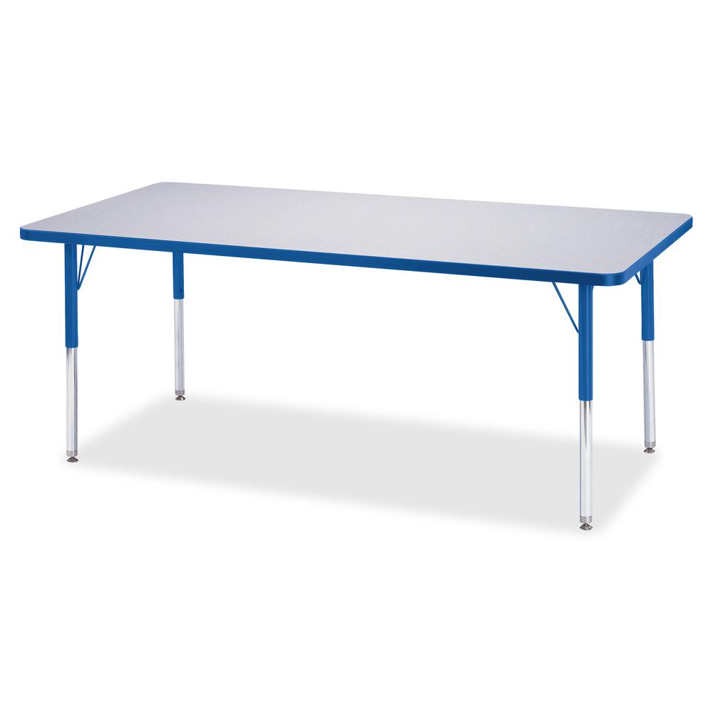 Jonti-Craft Berries Elementary Height Color Edge Rectangle Table - Blue Rectangle Top - Four Leg Base - 4 Legs - Adjustable Height - 15" to 24" Adjustment - 72" Table Top Length x 30" Table Top Width . Picture 2