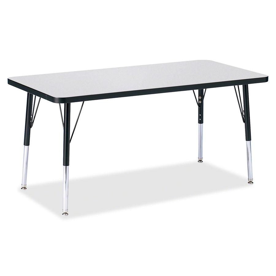 Jonti-Craft Berries Elementary Height Color Edge Rectangle Table - Gray Rectangle, Laminated Top - Four Leg Base - 4 Legs - Adjustable Height - 15" to 24" Adjustment - 48" Table Top Length x 24" Table. Picture 3