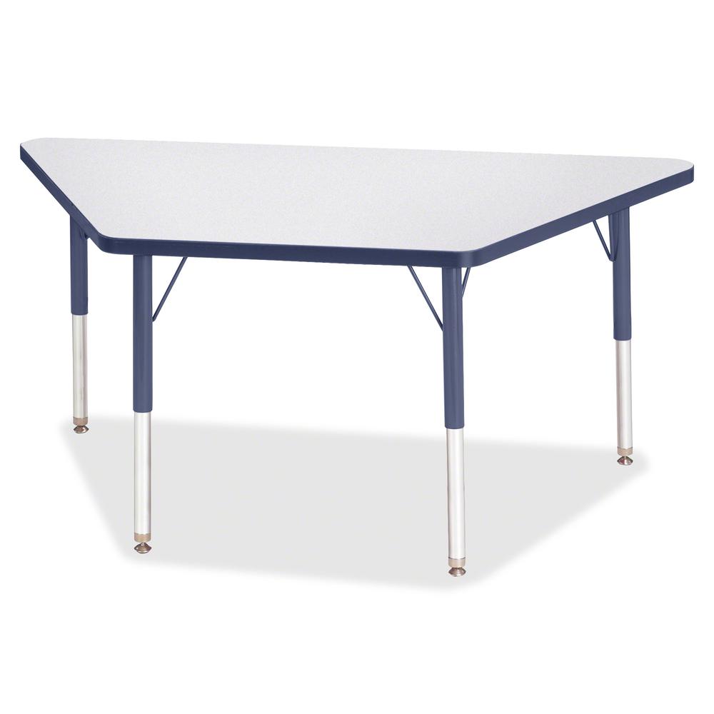 Jonti-Craft Berries Elementary Height Prism Edge Trapezoid Table - Laminated Trapezoid, Navy Top - Four Leg Base - 4 Legs - Adjustable Height - 15" to 24" Adjustment - 48" Table Top Length x 24" Table. Picture 2