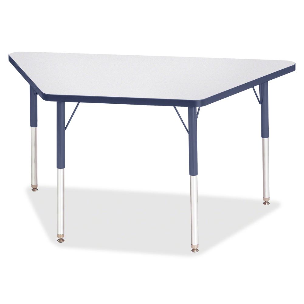 Jonti-Craft Berries Adult-Size Gray Laminate Trapezoid Table - Laminated Trapezoid, Navy Top - Four Leg Base - 4 Legs - Adjustable Height - 24" to 31" Adjustment - 48" Table Top Length x 24" Table Top. Picture 2
