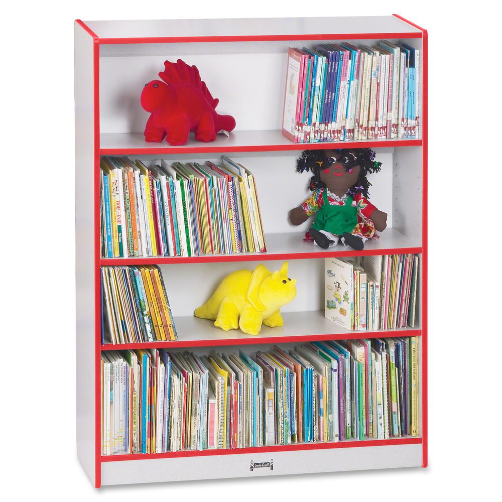 Jonti-Craft Rainbow Accents 48" Bookcase - 48" Height x 36.5" Width x 11.5" Depth - Laminated, Rounded Corner, Chip Resistant, Adjustable Shelf - Red - 1 Each. Picture 4