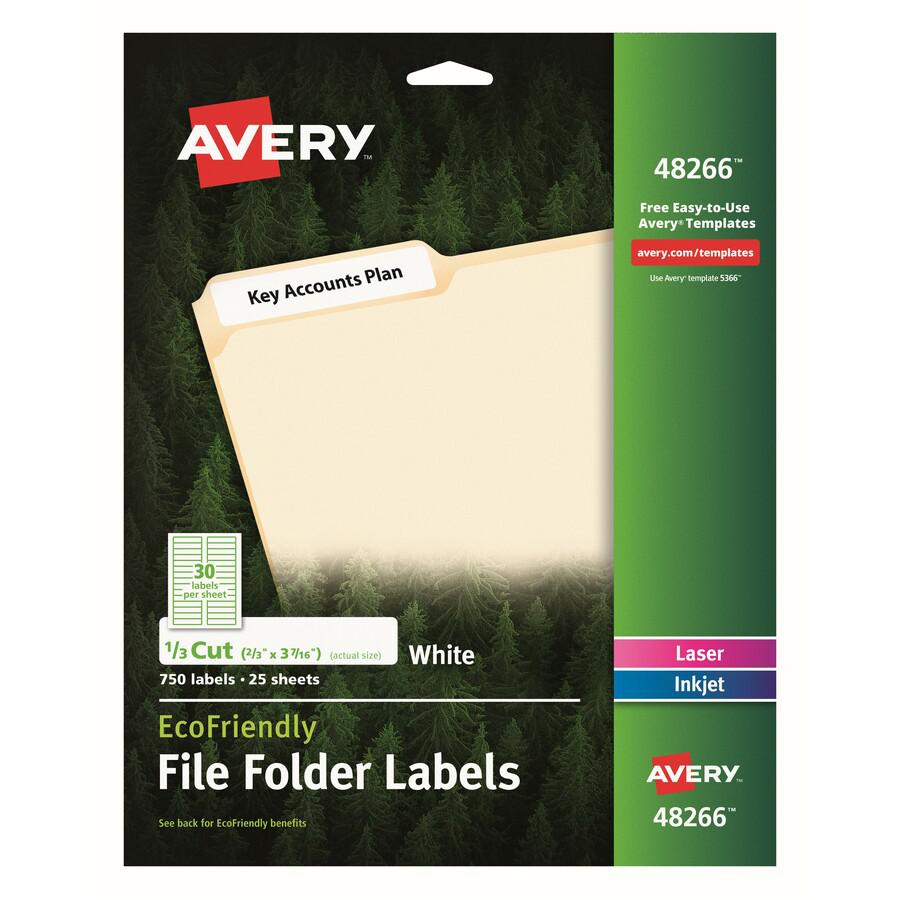 Avery&reg; EcoFriendly File Folder Label - 21/32" Width x 3 7/16" Length - Permanent Adhesive - Rectangle - Laser, Inkjet - White - Paper - 30 / Sheet - 25 Total Sheets - 750 Total Label(s) - 750 / Pa. Picture 6