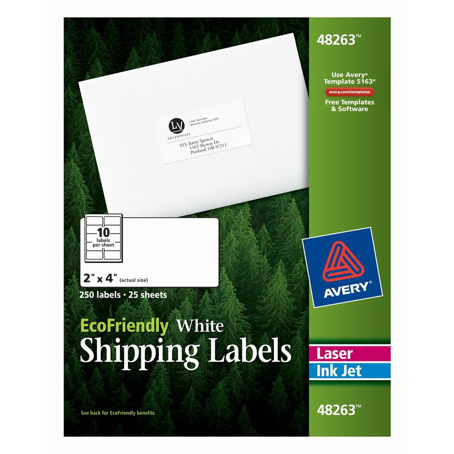 Avery&reg; EcoFriendly Shipping Label - 2" Width x 4" Length - Permanent Adhesive - Rectangle - Laser, Inkjet - White - Paper - 10 / Sheet - 25 Total Sheets - 250 Total Label(s) - 5 - Recyclable, PVC-. Picture 3
