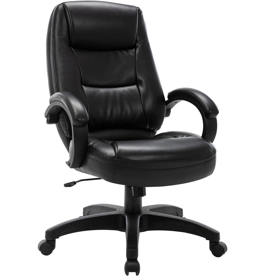 Lorell Westlake High Back Executive Chair - Black Leather Seat - Black Polyurethane Frame - Black - 1 Each. Picture 2