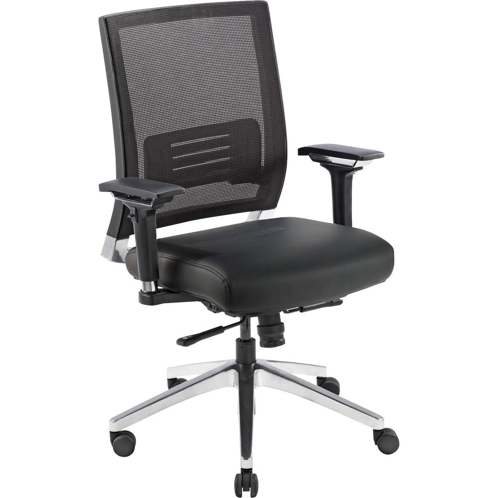 Lorell Heavy-duty Full-Function Executive Mesh Back Office Chair - Black Leather Seat - 5-star Base - Black - 1 Each. Picture 3