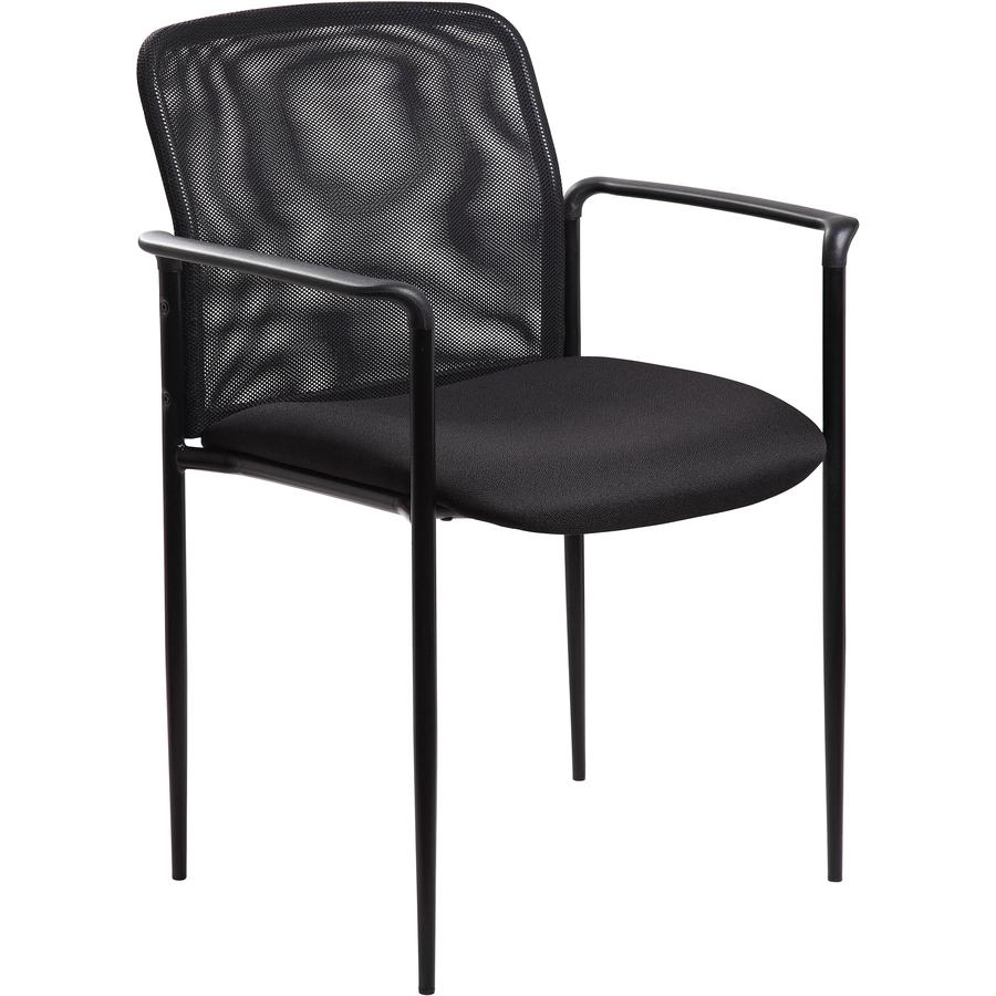Lorell Reception Side Guest Chair - Black Seat - Mesh Back - Steel Frame - Four-legged Base - 1 Each. Picture 3