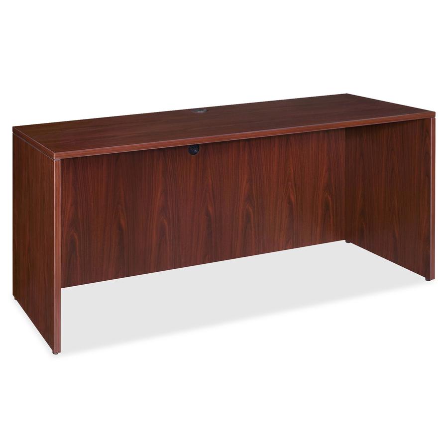 Lorell Essentials Series Credenza Shell - 70.9" x 23.6" x 1" x 29.5" - Finish: Laminate, Mahogany - Grommet, Durable, Adjustable Feet. Picture 5