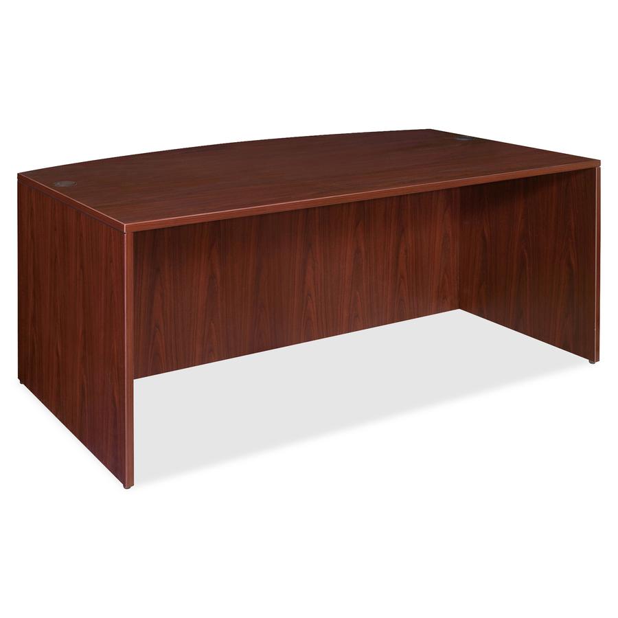 Lorell Essentials Series Bowfront Desk Shell - 70.9" x 41.4" x 1" x 29.5" - Finish: Laminate, Mahogany - Grommet, Modesty Panel, Durable, Adjustable Feet. Picture 5