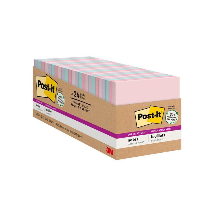 Post-it&reg; Super Sticky Notes Cabinet Pack - Wanderlust Pastels Color Collection - 1680 - 3" x 3" - Square - 70 Sheets per Pad - Unruled - Pink Salt, Positively Pink, Orchid Frost, Fresh Mint - Pape. Picture 4