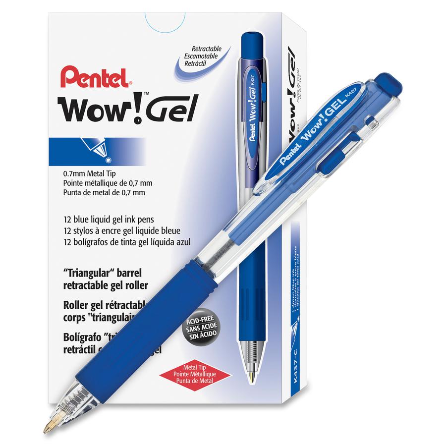 Pentel Wow! Gel Pens - Medium Pen Point - 0.7 mm Pen Point Size - Retractable - Blue Gel-based Ink - Clear Barrel - 1 Dozen. Picture 5