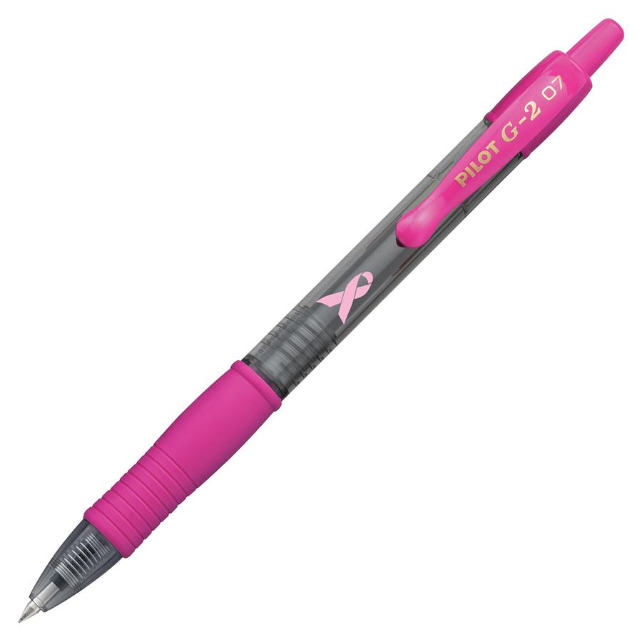 Pilot G2 Breast Cancer Awareness Gel Pen - Fine Pen Point - 0.7 mm Pen Point Size - Refillable - Retractable - Black Gel-based Ink - Pink Barrel - 1 Dozen. Picture 3