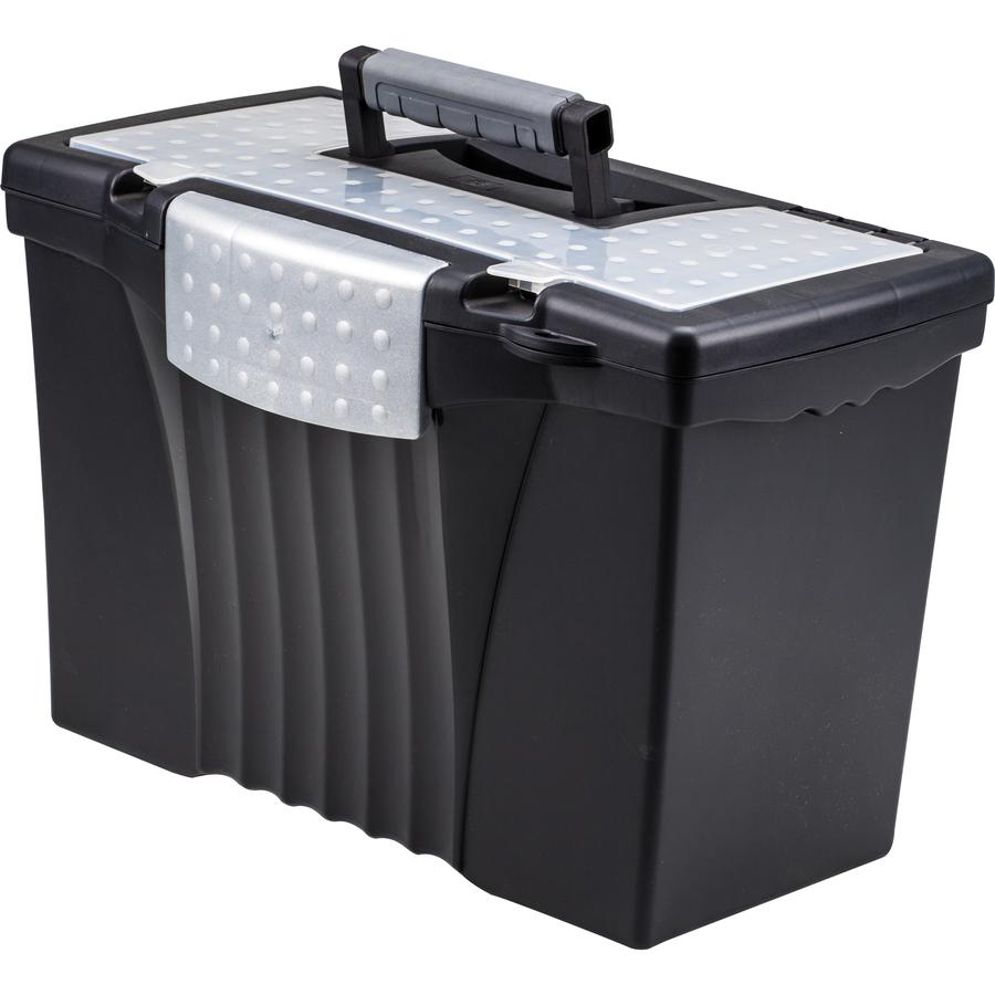 Storex Portable File Storage Box - External Dimensions: 14.5" Width x 10.5" Depth x 12"Height - Media Size Supported: Letter, Legal - Latching Closure - Plastic - Black - For File - Recycled - 1 / Car. Picture 5