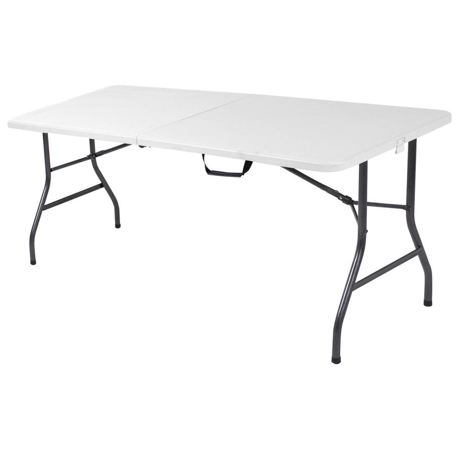 Cosco 6 foot Centerfold Blow Molded Folding Table - Rectangle Top - Folding Base - 29.63" Table Top Width x 72" Table Top Depth - 29.25" Height - White - 1 Each. Picture 3