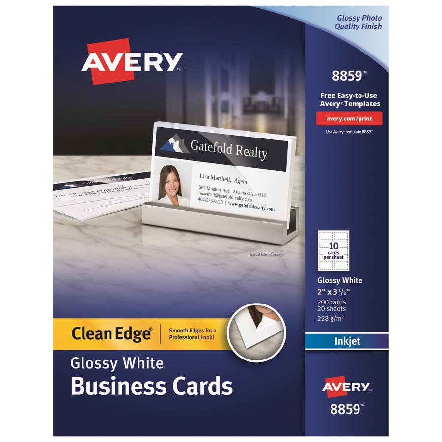 Avery&reg; Clean Edge Business Cards, 2" x 3.5" , Glossy, 200 (08859) - 110 Brightness - 8 1/2" x 11" - 83 lb Basis Weight - 227 g/m&#178; Grammage - Glossy - 200 / Pack - Heavyweight, Rounded Corner,. Picture 2