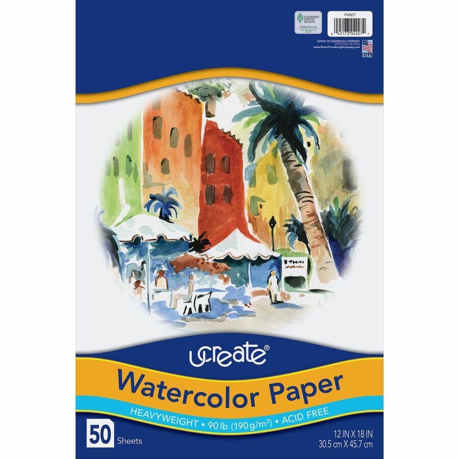 UCreate Watercolor Paper - 12" x 18" - 90 lb Basis Weight - Vellum - 50 / Pack - Sustainable Forestry Initiative (SFI) - Acid-free - White. Picture 6