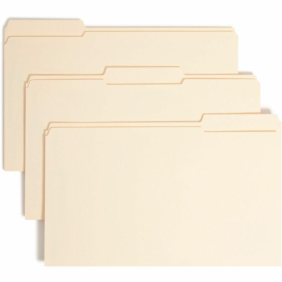Smead 1/3 Tab Cut Legal Recycled Top Tab File Folder - 8 1/2" x 14" - 3/4" Expansion - 2 x 2S Fastener(s) - Top Tab Location - Right of Center Tab Position - Manila - Manila - 10% Recycled - 50 / Box. Picture 8