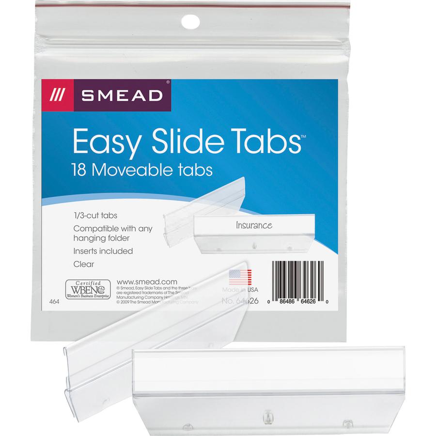 Smead Easy Slide Hanging Folder Tabs - Clear Poly Tab(s) - 18 / Pack. Picture 6