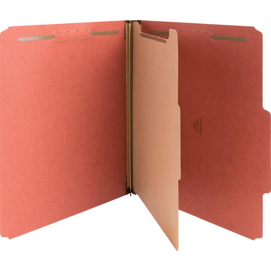 Nature Saver 2/5 Tab Cut Letter Recycled Classification Folder - 8 1/2" x 11" - 4 Fastener(s) - 2" Fastener Capacity for Folder, 1" Fastener Capacity for Divider - 1 Divider(s) - Pressboard - Redrope . Picture 6