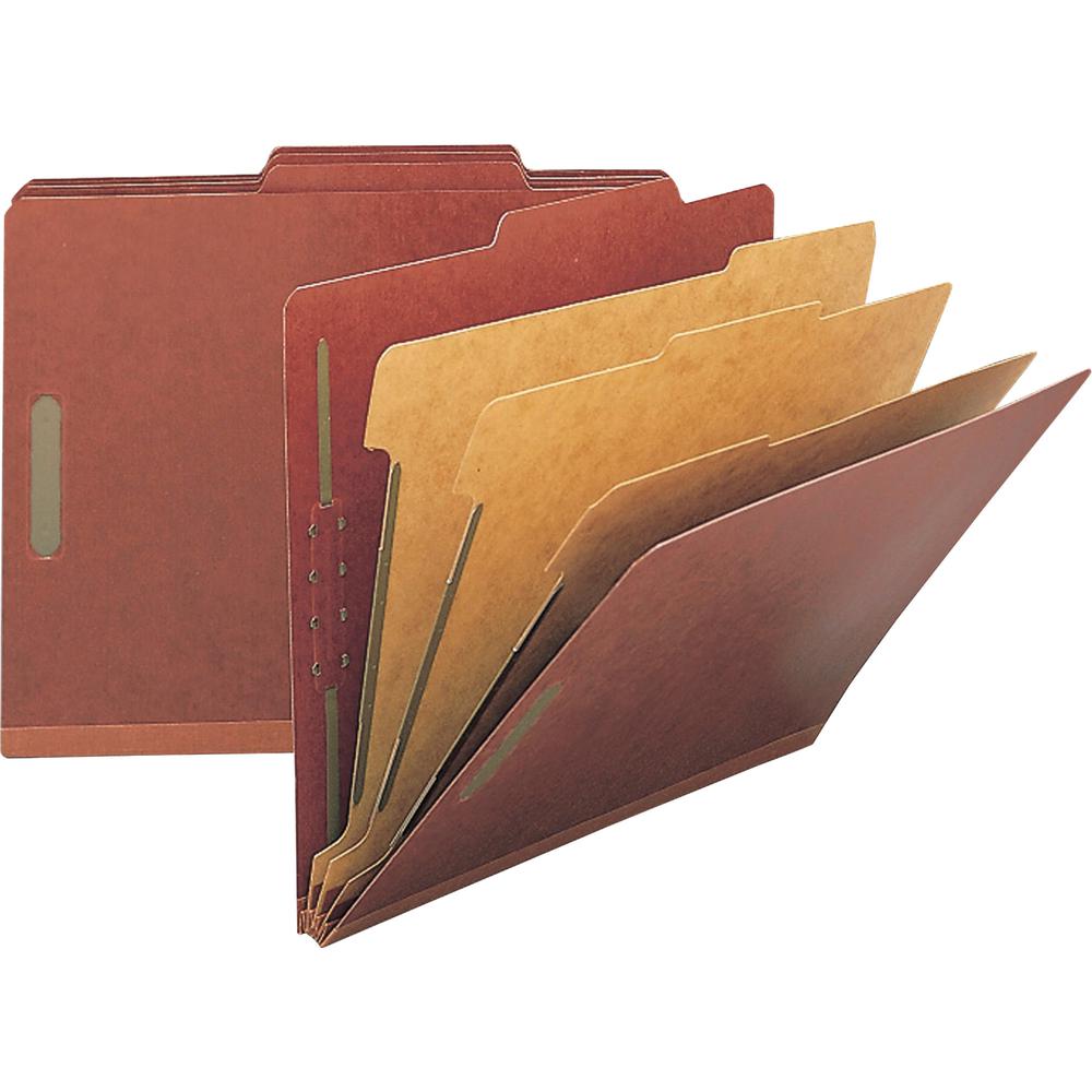 Nature Saver 2/5 Tab Cut Letter Recycled Classification Folder - 8 1/2" x 11" - 8 Fastener(s) - 2" Fastener Capacity for Folder, 1" Fastener Capacity for Divider - 3 Divider(s) - Pressboard - Red - 10. Picture 2